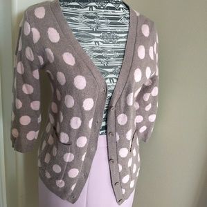 Lumiere pink & taupe polka dot angora cardigan